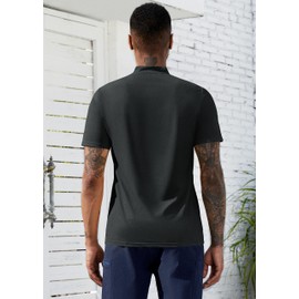 TAPULCO Mens Henley Short Sleeve Summer Cool Dry no Collar Basic Casual Outdoor Sports Tshirts Comfortable Golf Polo Leisure Wear Black Large