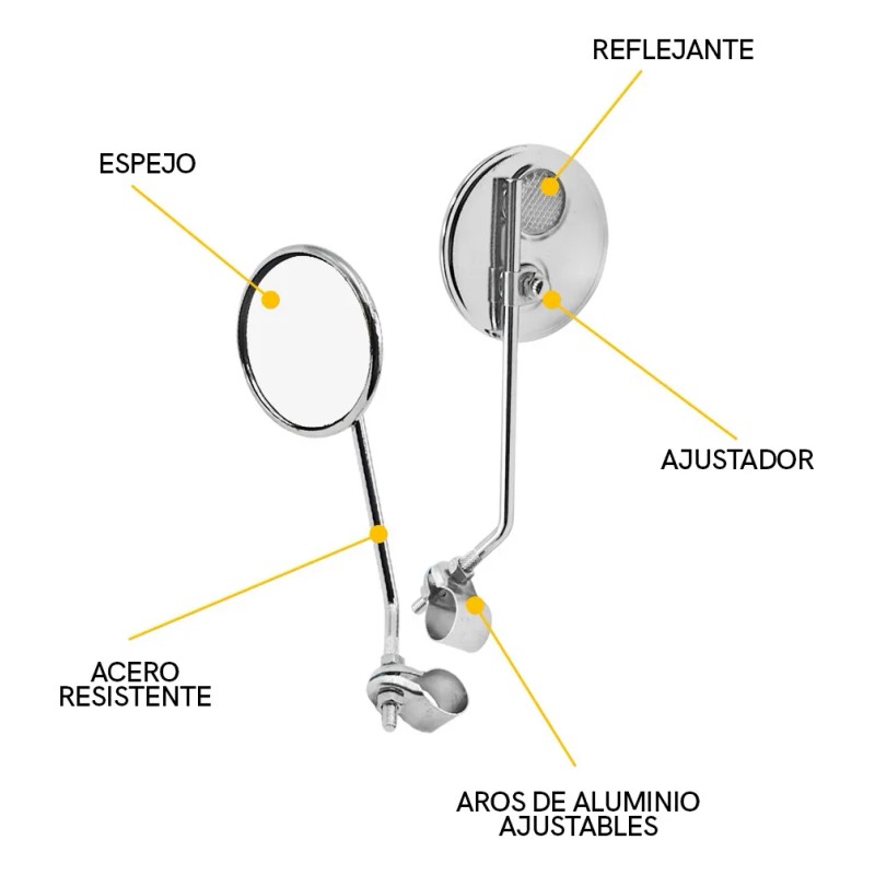 Espejos Redondos Retrovisores Para Bicicleta Con Reflejante