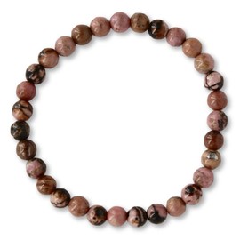 Taddart Minerals - Pink and black bracelet made from natural gemstone rhodonite with 6 mm balls strung on elastic nylon thread - handmade, Rhodonite, rhodonite