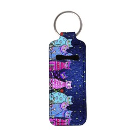 Suobstales Galaxy Cat Print Chapstick Holder Keychain for Women Lip Balm Holster Lipsticks Keyrings Pouch Portable Pocket Lip Gloss Tube Holder