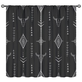 JADERYS Western Blackout Curtains Bull Skull Boho Aesthetic Aztec Black Gray Modern Abstract Art Design Bedroom Living Room Rod Pocket Decoration Window Drapes 2 Panels W21xL63in