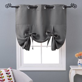 NICETOWN Blackout Roman Shades Curtains - Grey Bathroom Window Curtains Treatments Tie Up Curtain Valance for Small Window (Grommet Top Panel, 46 inches W x 63 inches L, Gray)