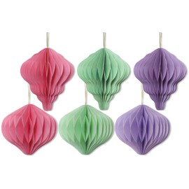 6 Pastel Honeycomb Paper Baubles 3D Christmas Hanging Festive Decorations for Tree Wall & Ceiling