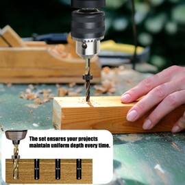 Nutmanel 8Pcs Drill Bit Depth Stop Collar Set, Drill Depth Stop with Hexagon Wrench 3 4 5 6 8 10 12 16mm, Step Drill Bit Depth Stop Collar Ring Positioner Locator,for Woodworking,Home Repair, Black