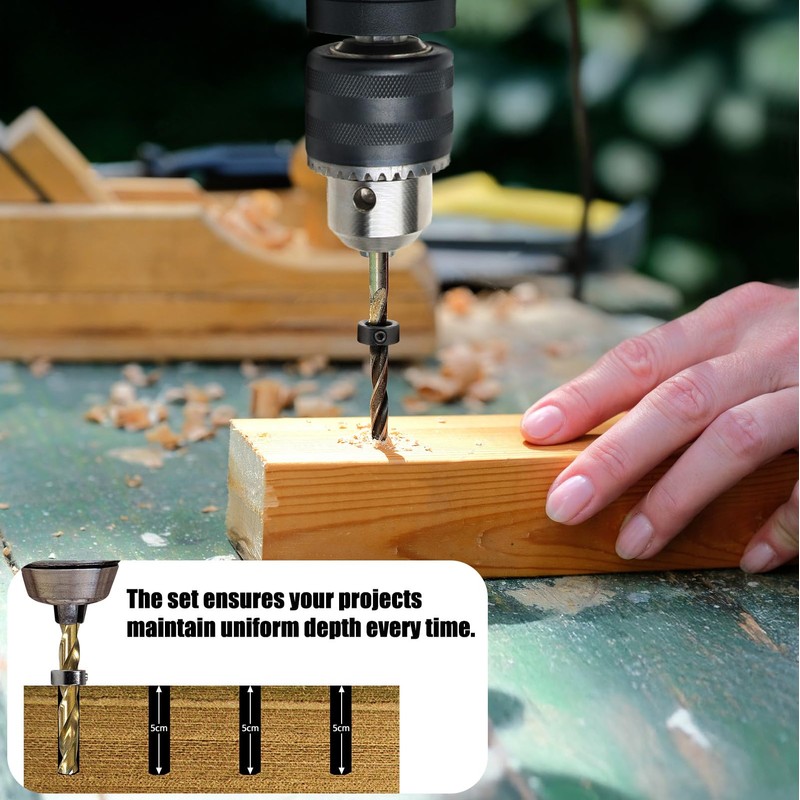 Nutmanel 8Pcs Drill Bit Depth Stop Collar Set, Drill Depth