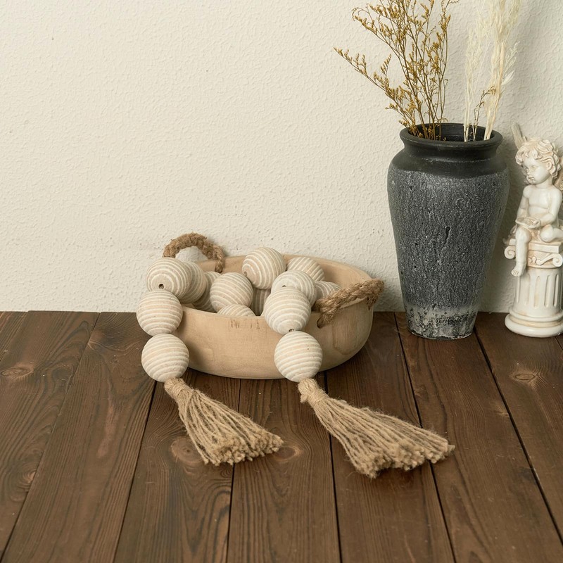 50" Long Ribbed Extra Large Wood Bead Garland with 2"