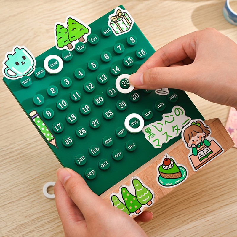 Wooden Kids Calendar DIY Hand Operated Develop Planning Skills Perpetual