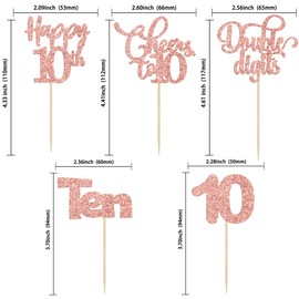 Paquete de 30 adornos para magdalenas de feliz décimo cumpleaños con purpurina de doble dígito para cumpleaños de 10 años para decoraciones de tartas de décimo cumpleaños, aniversario, fiesta,