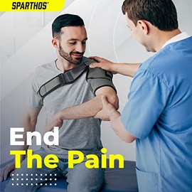 Sparthos Soporte de hombro - Manga de apoyo y compresión para desgarro del manguito rotador, alivio del dolor de la articulación AC - Envoltura inmovilizadora del brazo, bolsillo para paquete de hielo