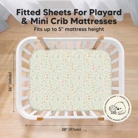 Pack and Play Sheets Fitted - 2-Pack Mini Crib Sheets for Pack N Play Mattress, Soft & Cozy, Neutral Toddler Playard Bedding, Snug Fitted Mini Baby Crib Mattress Cover Set for Boys, Girls (Foxtrot)