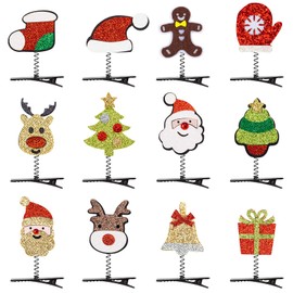 MELLIEX Pack of 12 Christmas Hair Clips, Glitter Christmas Hair Clips, Hair Pins, Christmas Hair Accessories for Kids, Girls, Christmas, Party