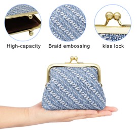 WisePoint Coin Purse, PU Leather Coin Pouch Small Purses for Women and Girls, Portable Kiss Lock Small Pouch with Embossed Design for Coin, Changes, Earrings, Necklaces, Rings (Blue)