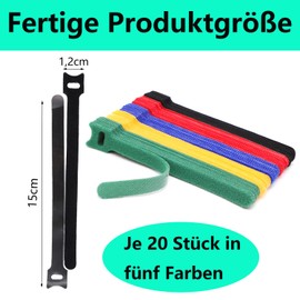 QZKJQDD 100 Stück Klett Kabelbinder Wiederverschließbar, Klettband Kabelbänder für Kabelmanagement, Verstellbare Klettband für Home Office Büro und Cable Organizer (5 Farben）