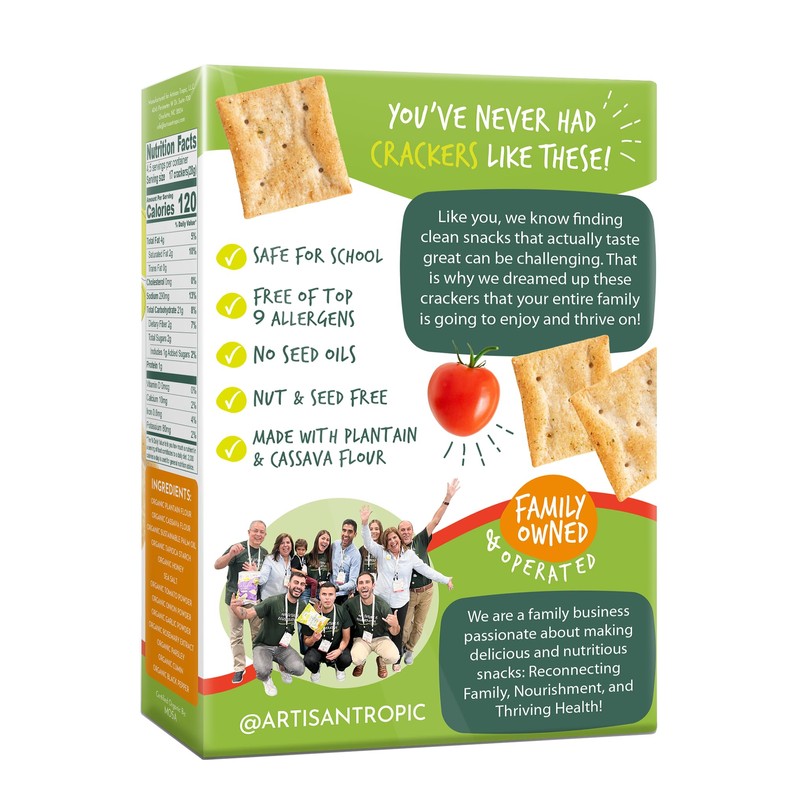 Artisan Tropic Tomato Herb Crackers, Gluten Free, Grain Free, 4.25