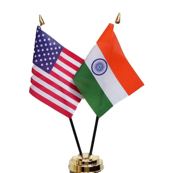 1000 Flags United States of America & India Friendship Table Flag Display 25cm (10")