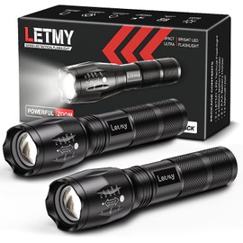 LETMY LETMY Tactical Flashlight S2000-2 Pack Bright Military Grade LED Flashlights High Lumens - Portable Handheld Flash Light, 5 Modes Zoomable Waterproof Flashlights for Home Emergency Camping Outdoor