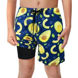LUCOWEE Traje de baño para niños con forro calzones de compresión antirozaduras, pantalones cortos de natación elásticos UPF de secado rápido, Avocados, X-Large