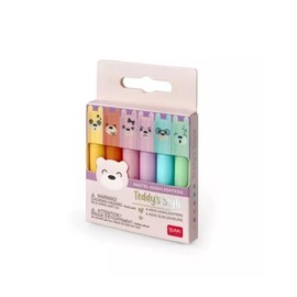 Legami - Teddy's Style Set of 6 Mini Highlighters 1 x 7.5 cm Yellow, Peach, Pink, Purple, Light Blue, Light Green, for Precise Underlining and Marking, Multi-Colour 2