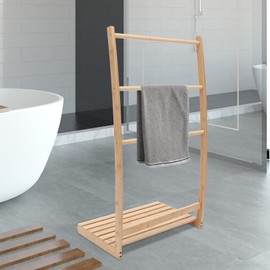 3 Towel Rack, Freestanding Bathroom Cabinet Rack, Sturdy Bamboo Towel Storage Holder, Bottom Plate, with Bottom Storage Shelf, for Home Hotel Bathroom