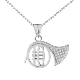 Elegant Sterling Silver French Horn Music Charm Pendant Necklace, 18" chain