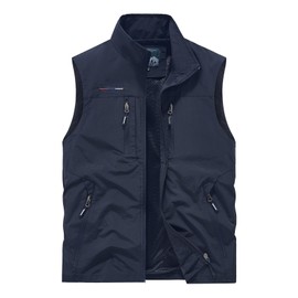 ROAMUNCH Men's Outdoor Utility Vest, Navy Blue, Multiple Zippered Pockets, Stand Collar (US, Alpha, 3X-Large, Regular, Regular, Navy)