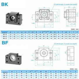 Bearing Mounts POWERTOOL Bearing Block 1 Set Fixed Floated Side End Supports Bearing Housing Mounts for Ball Screw Diameter 12MM (BK12+BF12)