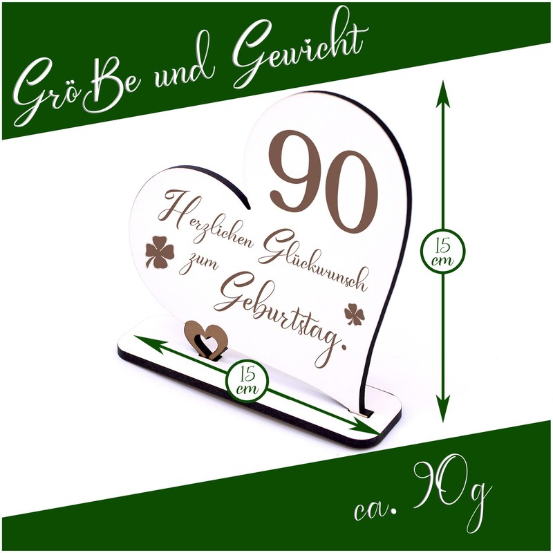 Dekolando 90 Years Decorative Heart Stand, 15 cm x 15