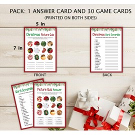 Christmas Party Game, Pack Picture Quiz and Word Scramble Two Games-30 Dual Sided Game Cards and 1 Answer Card, Family Gathering Game(sdzhg03)