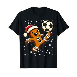 Gingerbread Plays Football Bike Kick Cookie Christmas T-Shirt, black