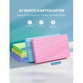 Index Cards A7 Lined, Pack of 250 A7 Index Cards, Vocabulary Cards, Colourful Flashcards, Writeable Lined Flash Cards, A7 Thickened Index Cards, Small Index Cards for Vocabulary Recipes, English