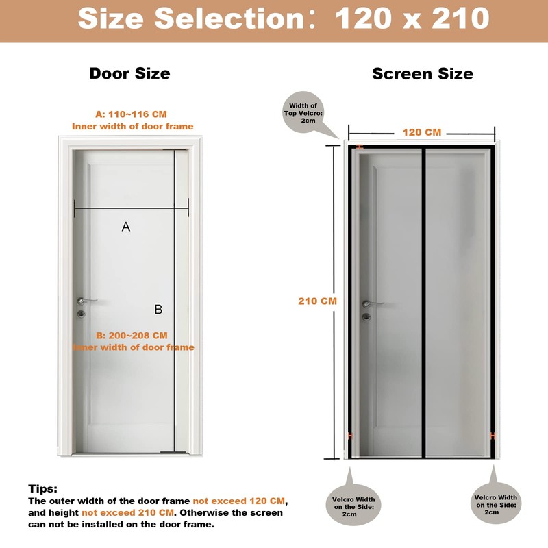 CWEEN CLU Magnetic Fly Screen Door, 120 x 210 cm,