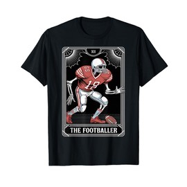 American Skeleton Football Player Tarot Card Graphic Tee T-Shirt
