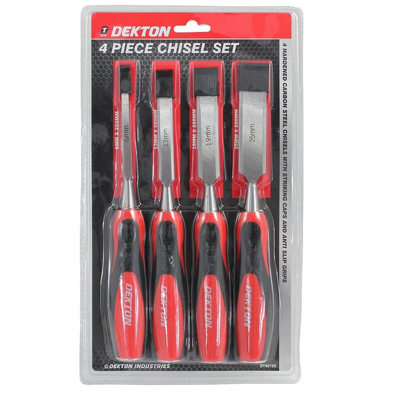 DEKTON DT40125 Chisel Set, Black/Red, Set of 4 Pieces