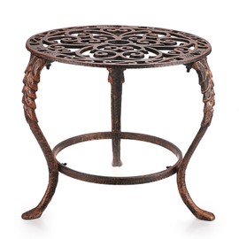 OwnMy Heavy Duty Cast Iron Plant Stand, Vintage Wrought Iron Flower Pot Holder, Decorative Round Potted Plant Stand Rack, Metal Plant Holder, Indoor/Outdoor Garden Stand, Red Bronze