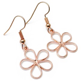 Rose Gold Flower Earrings, Daisy Charm Beads on Nickel Free Hooks : 37mm long, Cute Dainty Floral Drop Earrings, Pretty Gift for Women, Lightweight Hollow