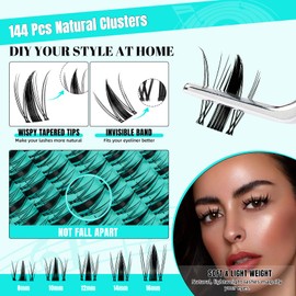 Manga Lash Clusters Kit 144PCS Fee Wimpernverlängerung Kit mit Lash Bond und Dichtung, gefälschte Wimpern Cluster mit Lash Brush, Lash Kleber Remover, Lash Pinzette und Lash Curler