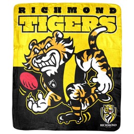 AFL Richmond Tigers Retro Mascot Coral Fleece Throw Rug, 150 x 130cm