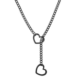 sroyte Heart Slip Chain Necklaces for Women,Stainless Steel O-Ring Adjustable Lariat Heart Y-Necklace,Punk Cuban Gothic Choker Collar Necklace for women (31", Black Heart)