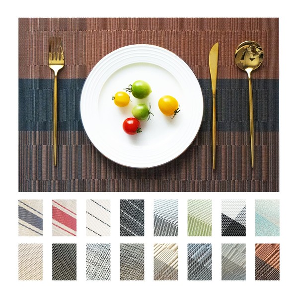 SUMYMERY Placemats Set of 6 Vinyl/Plastic Woven Place Mats for