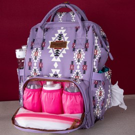 Montana West x Wrangler Diaper Bag Backpack Aztec Travel Backpack Purses Western Multi-Function Baby Bags for Mom with Waterproof Insulated Pockets
