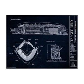 Ballpark Blueprints Target Field Blueprint Style Print (Unframed, 18" H x 24" W)