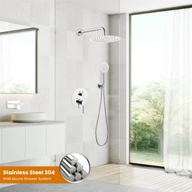 gotonovo Rain Shower System with 10 Inch Round Showerhead and Handheld High Pressure Shower Faucet Set Contain Rough in Valve, Polish Chrome