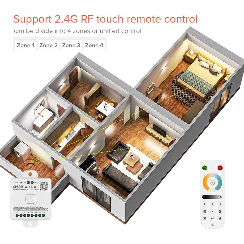 BTF-LIGHTING SP630E Bluetooth Controllers 4 Zones 2.4GHz RF RB2 Remote
