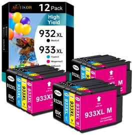 932 933XL Compatible Ink Cartridge Replacement for HP 932XL 933XL 932 933 Cartridge Work for OfficeJet 6100 6600 6700 7110 7510 7610 7612 Printers (12-Pack, 3 Black 3 Cyan 3 Magenta 3 Yellow)