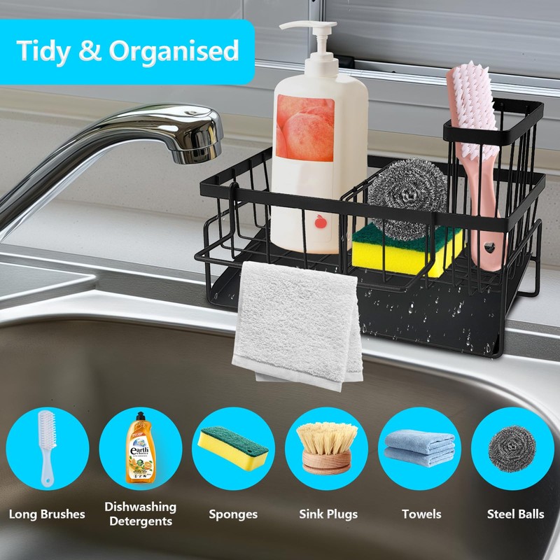 JRJRN Sink Caddy Organiser, Kitchen Sinks Organiser, Sponge Drainage Rack,