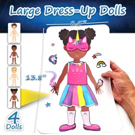 Large & Durable Reusable Sticker Book + 4 Large Dress Up Dolls (2 Boys/2 Girls) – 25 Themes (370 Stickers) Including Princess, Mermaid, Astronaut, Doctor, Firefighter, Unicorn, Policeman and More!