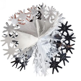 White and Silver Foil Christmas Decoration, Classic Hanging Festive Concertina Garlands and 3D Fold Out Snowflake Star Ball Bell (Large Garland)