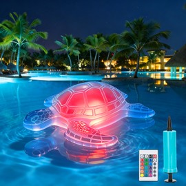 26.5inch Solar Pool Floats Lights,IP68 Waterproof Solar Powered Floating Pool Lights,16RGB Colors Turtle Inflatable Light Up Pool Float for Above Ground Pools,Outdoor Swimming Pool Decorations(1Pc)