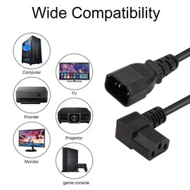 IEC320 C14 to C13 Extension Cable YACSEJAO 1FT-6FT Coiled 18AWG 90 Degrees Computer Heavy Duty PDU Style Power Extension Cord(Left Angle)