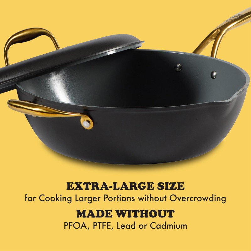 Frok 13" Frying Pan Wok Skillet 4MM Thick Quick Heat